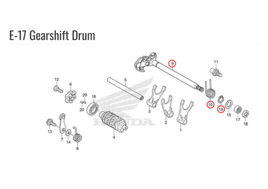 CR300L/RALLY GEARSHIFT SPINDLE ASSEMBLY